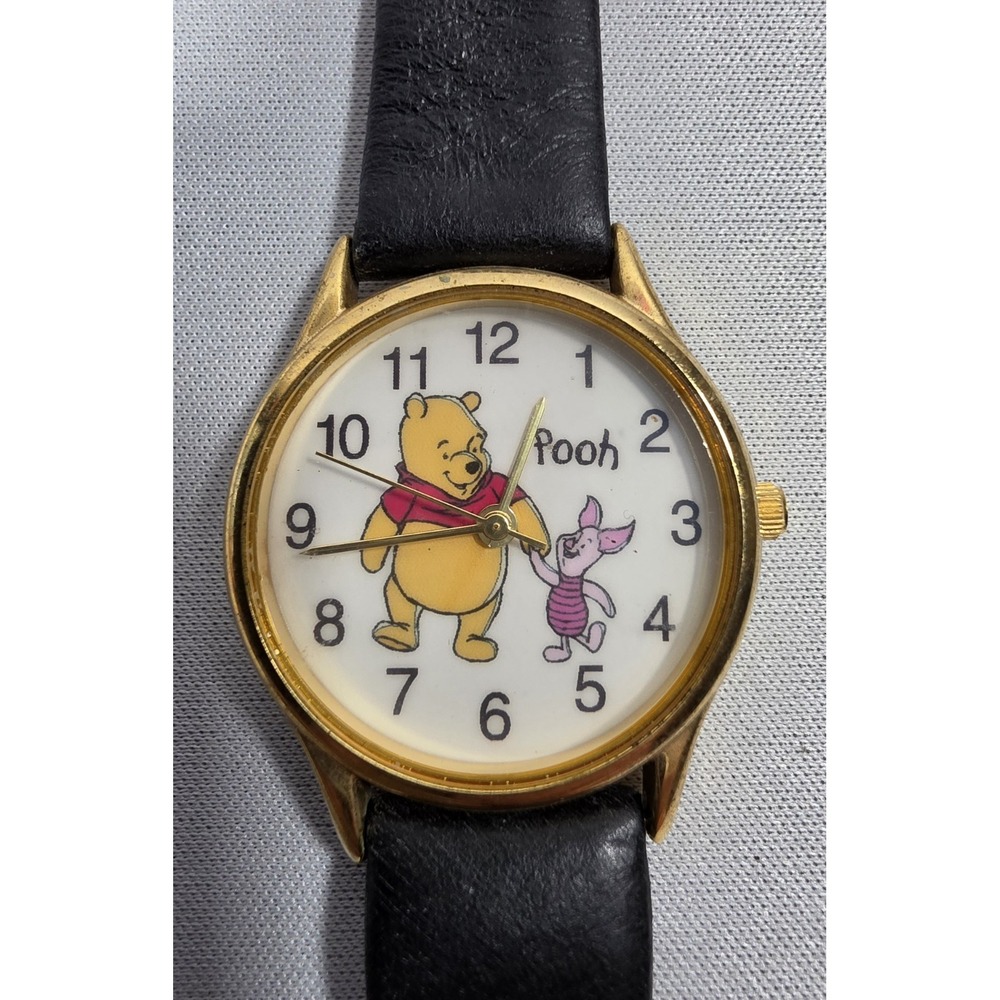 Vintage Disney Winnie the Pooh Watch Piglet Leather Band Tested Works